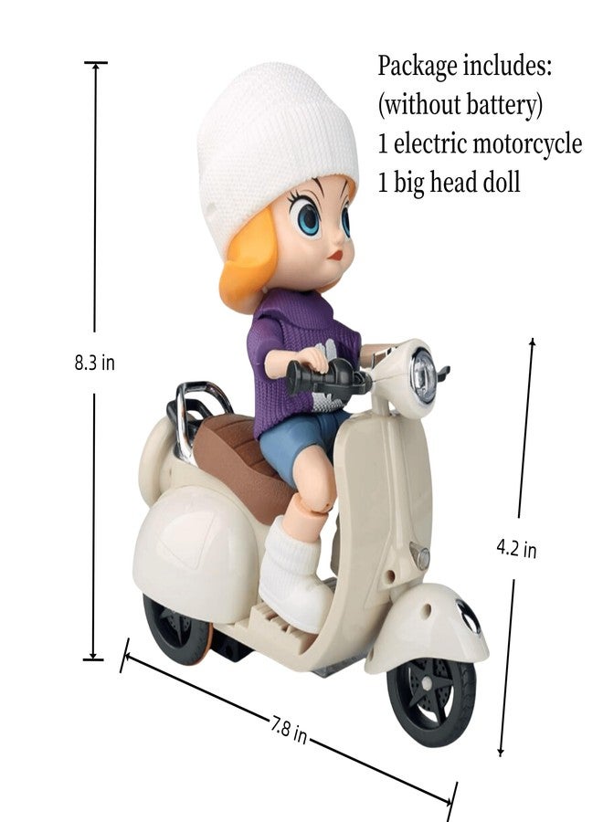 Liotww Motorcycles Scooter Toy Doll - with Light and Music, Cute Have a Seat for Accessories, Decor Desktop Ornaments Collectors (Off-White) - Image 2
